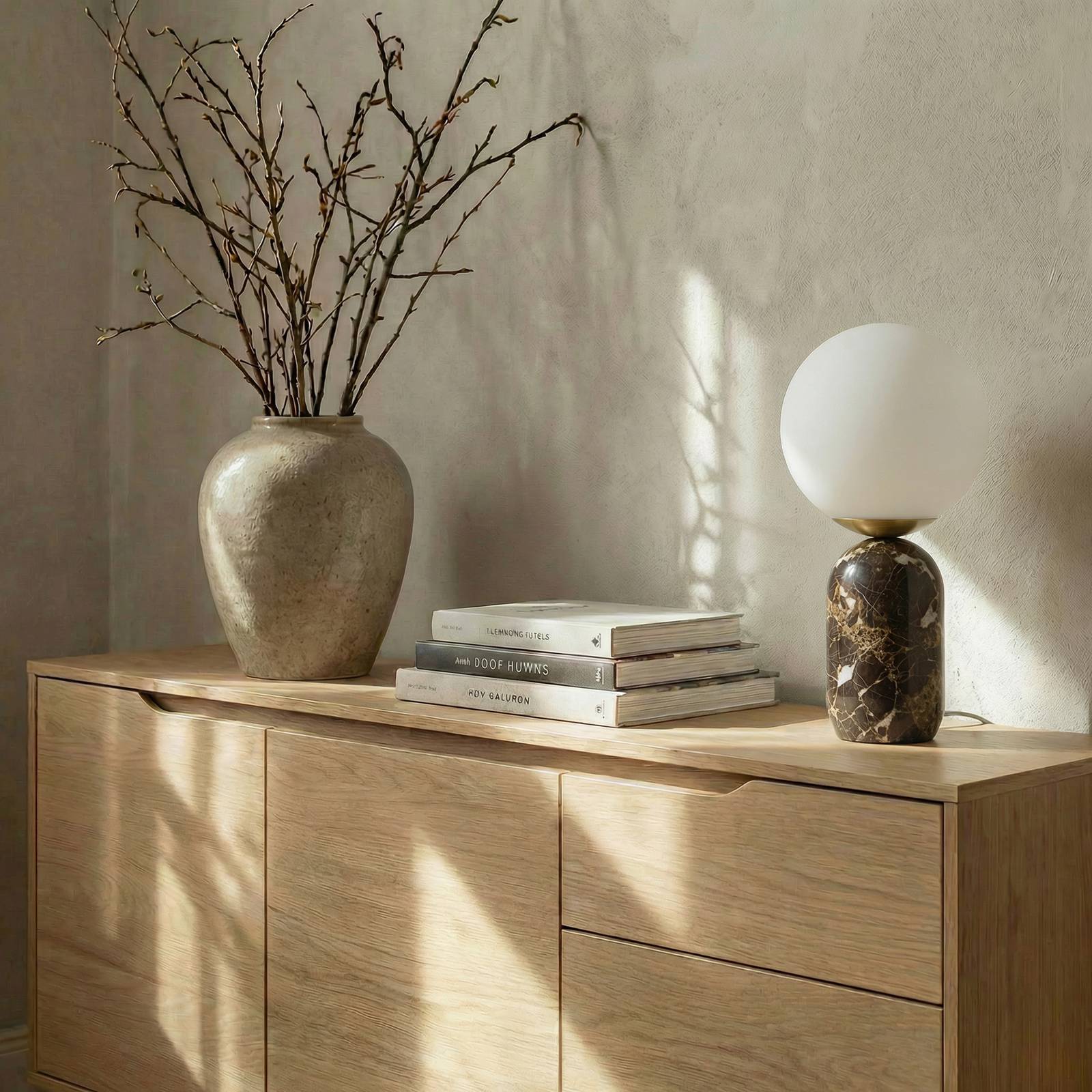 Tischlampe Lennes Lindby, braun / rost, für Wohn- / Esszimmer, Stein, Modern, Tischlampe