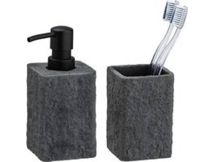 WENKO Distributeur de savon et gobelet brosse à dents Villata, Gris, ensemble de 2 pièces.