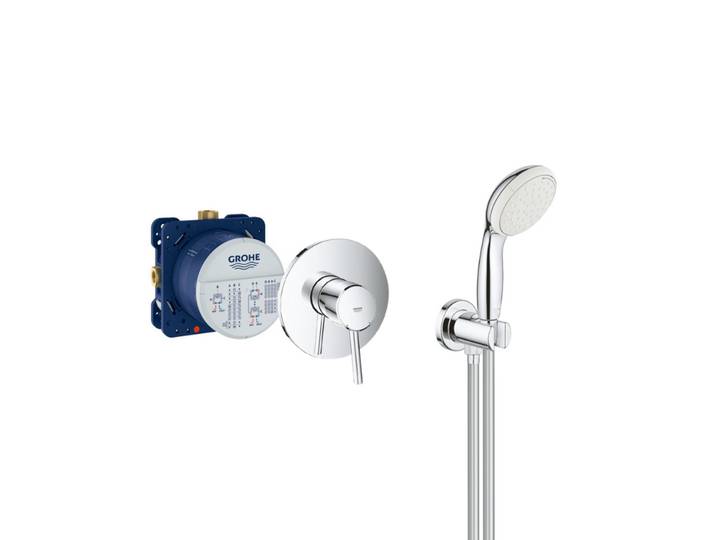 Concetto Set de douche avec Mitigeur mécanique + Corps encastré + Douchette 2 jets + Support de douche, Chrome (24053001-SET2)