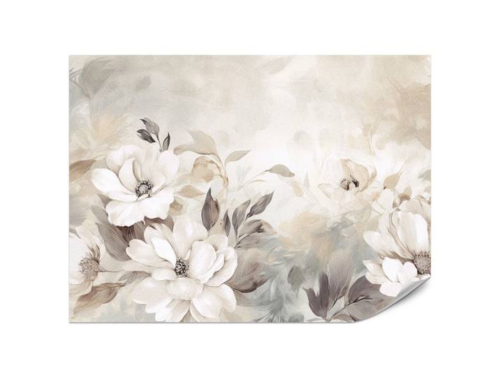 FOTOTAPETE für Schlafzimmer Abstrakte Creme Blumen Aquarell 200x140