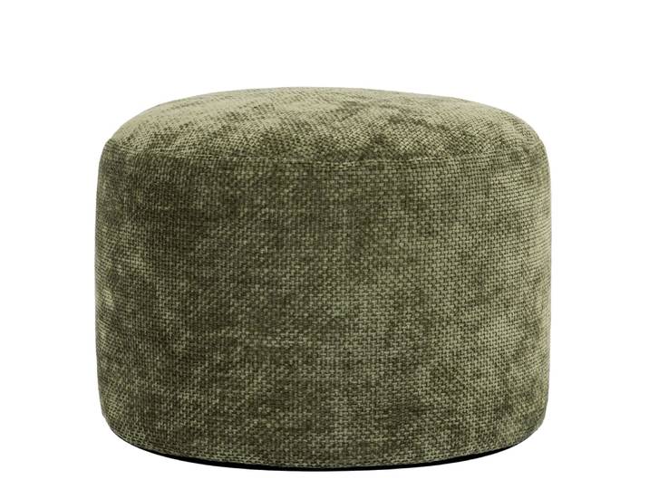 Pouf repose-pieds round en tissu chenille texturée, vert olive