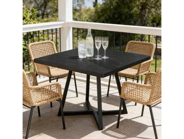 Table A Manger Carree Noire 2/4 Places Table Industrielle FloraGrace Pour Cuisine Ou Bureau Montage Facile 80x80x75cm
