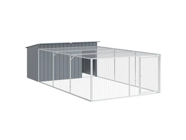 Hundehütte Mit Laufsteg Anthrazit 197x396x110cm Stahl verzinkt Laufstall Stahl verzinkt, Gittergehege, Schutzdach, Tür mit Druckknopf, Lüftung
