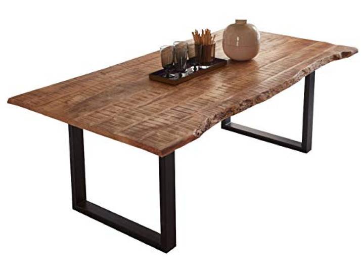 SAM Esstisch Norina 220x100 cm Mangoholz Natur Baumkante U-Gestell schwarz Baumkantentisch massiv, Mangoholz naturfarben, lackiert, Metallgestell