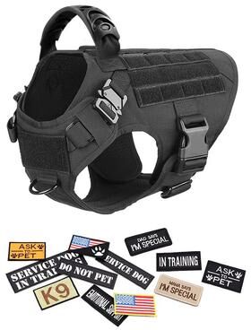 Inspired Finds Military Tactical Dog Harness Collar Leash And Patches Set For Large Dogs black Harness+patches s