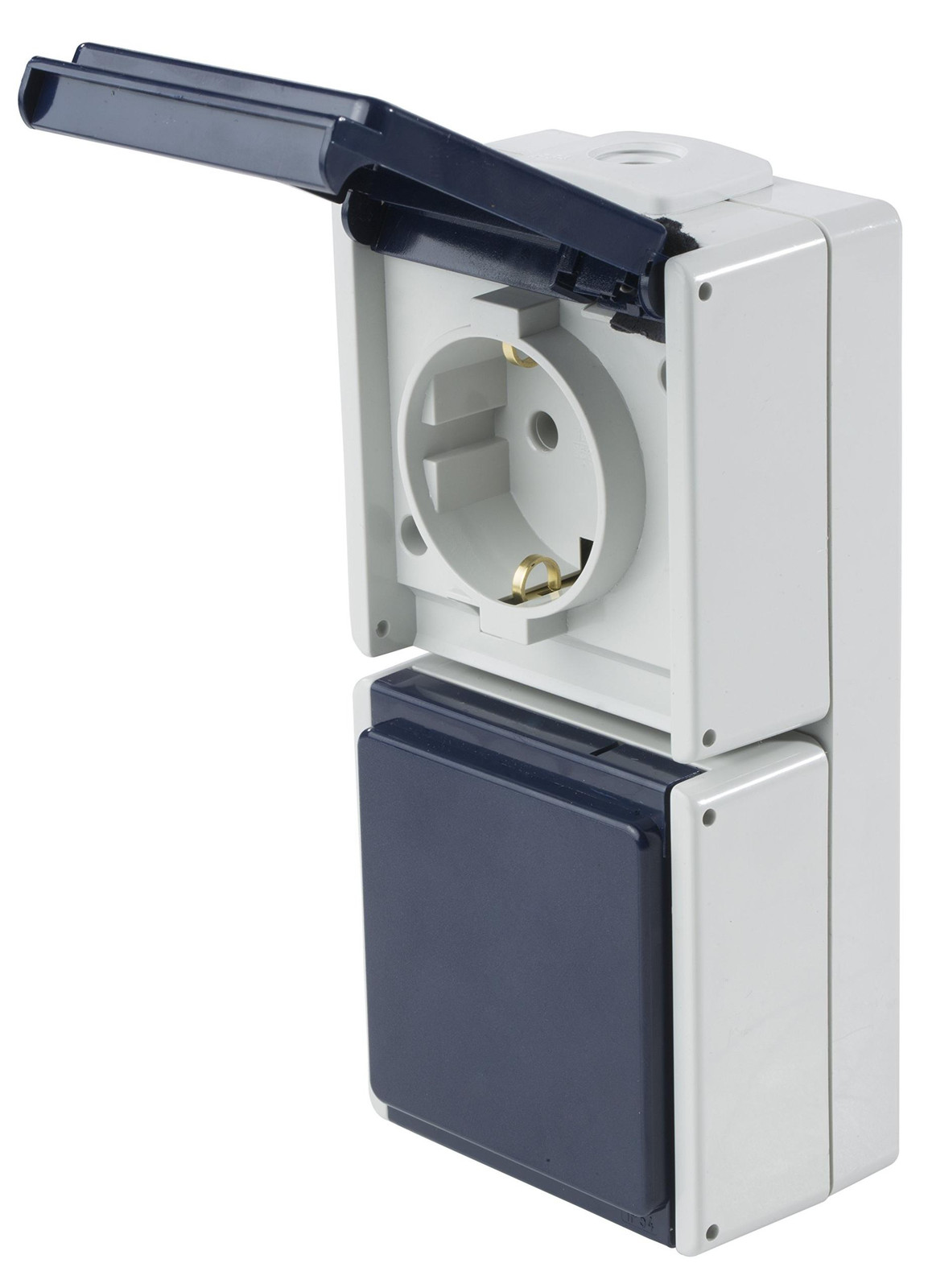 Schwabe Dubbele wandcontactdoos verticaal met klapdeksel - Grijs - IP54 - 230V/10A
