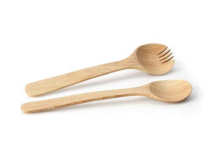 Continenta Holz Salatbesteck 31 cm, 2-teilig, Salatgabel, Salatlöffel, natürliches Servier Besteck