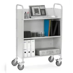 Fetra Bürowagen, Tragl. 150kg, 3 Etage(n), geneigte Holzböden, RAL7035, TPE-Bereifung
