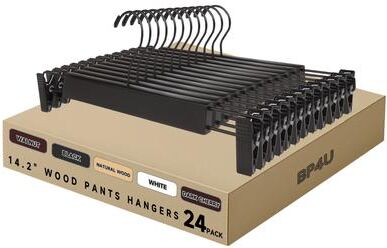 BP4U Premium Wooden Pants Hangers with Adjustable Clips, Solid Wood Skirt Hangers for Jeans, Slacks, Dresses