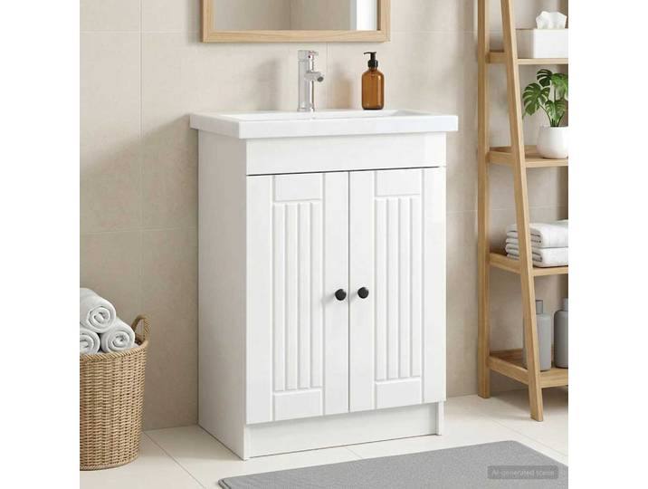 vidaXL Unter dem Waschbecken Badschrank Hochglanz Weiß