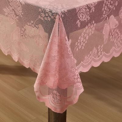 HLC.ME Butterfly Floral Lace Fabric Tablecloth, Wrinkle Resistant Table Cloth Round or Square Tables, Patterned Scalloped