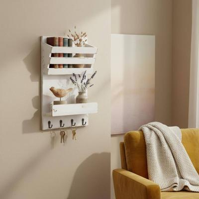 Perfect Picks Market Rustic Wall Mail Organizer With Hooks & Shelf   Wooden Entryway Key Holder Rustic Wall Mail Organizer With Hooks & Shelf   Wooden Entryway Key Holder