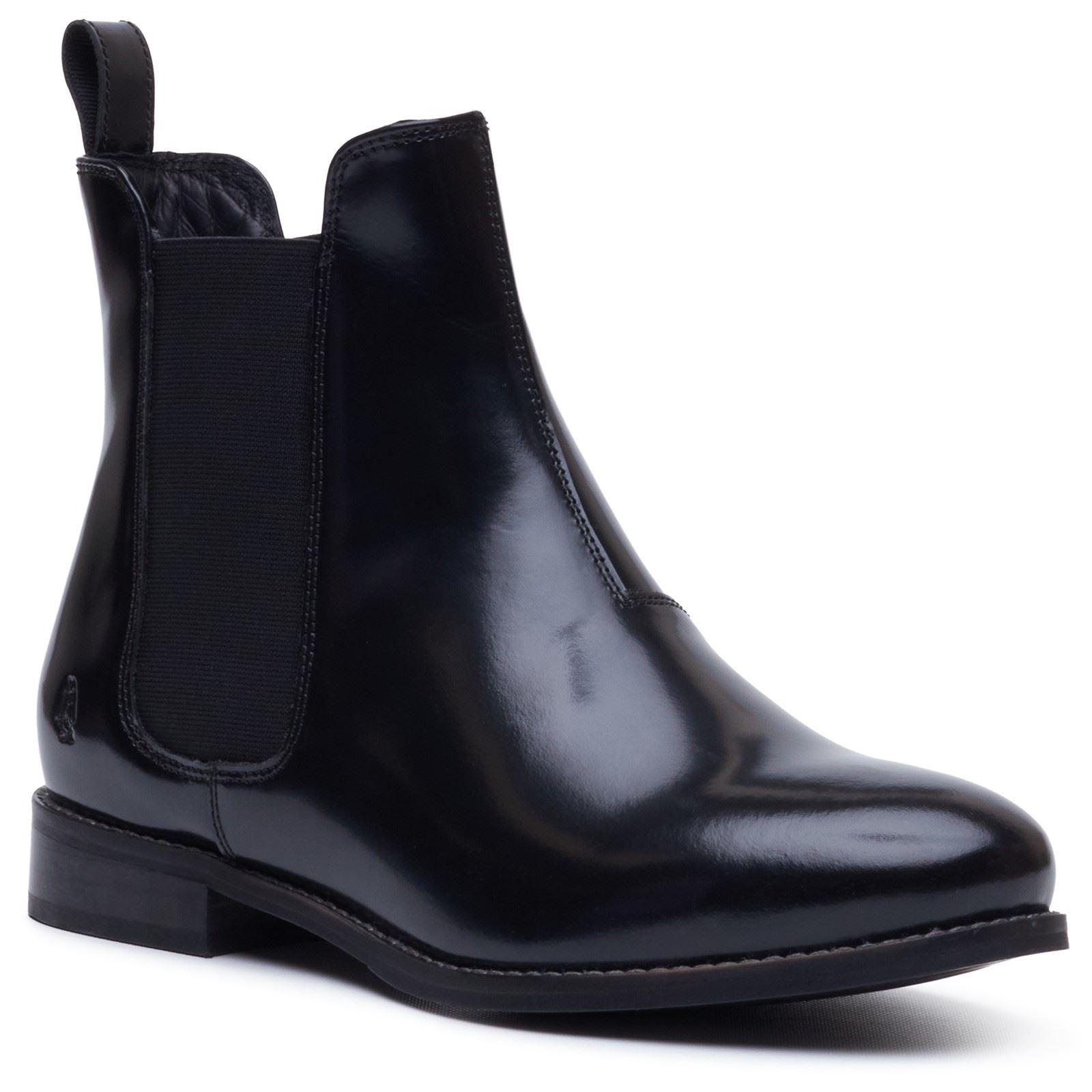 Hush Puppies Colette Leder Damen Schwarze Weite Flache Chelsea Boots