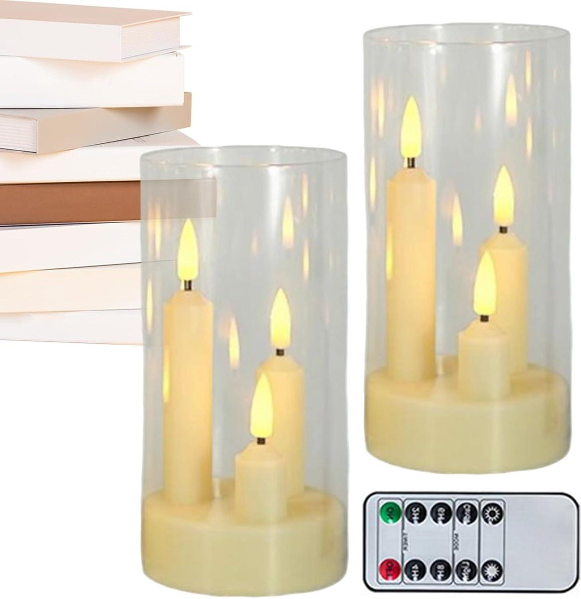 Transparante LED Batterijkaarsen Zuil met Vlamloos Flicker Effect - Sfeerverlichting Binnen - B/D/H: 9 x 9 x 16 cm