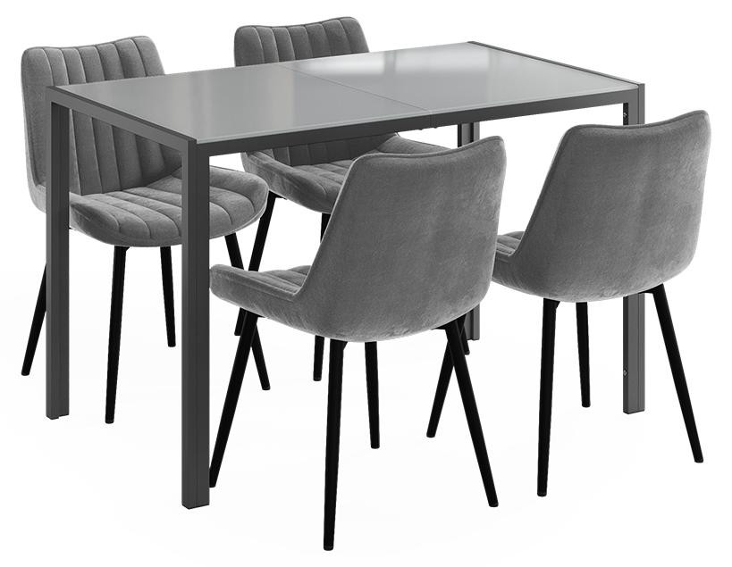 Vicco Grand Eettafelset met 4 stoelen, Grijs, B/D: 120 x 70 cm