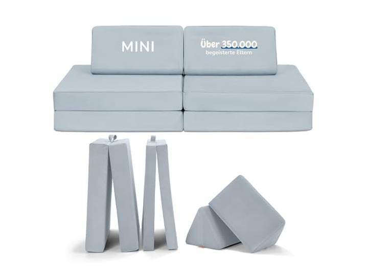Funzy Mini Spielsofa für Kinder - Mini für kreatives Spielen, Modulare Spielcouch, Waschbarer Bezug, Robust & Langlebig, ÖKO-TEX® 100 Standard Zertifiziert, 3 Jahre Garantie, Velour Arktis Blau