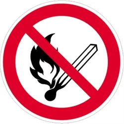 Aufkleber Feuer, offenes Licht und Rauchen verboten ISO 7010, Folie, Ø 400 mm