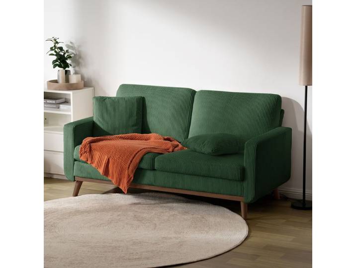Canapé 2/3 Places 172x84x86cm en Velours Côtelé 2 coussins compris Vert Naturel