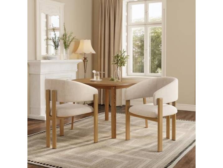 BXEYXE 2 Esszimmerstühle aus Metall in Holzoptik, bequem und atmungsaktiv, geeignet für Esszimmer, Wohnzimmer, Cafés, moderner Stil, Leinenstoff, Naturholzfarbe