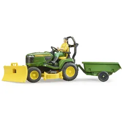 BRUDER - bworld John Deere Rasentraktor mit Anhänger und Gärtner
