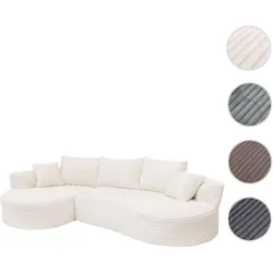 Sofa-Garnitur HWC-P19, 3-Sitzer Couch Loungesofa, Stoff/Textil Cord (370 g/m2) Liegefläche links ~ weiß
