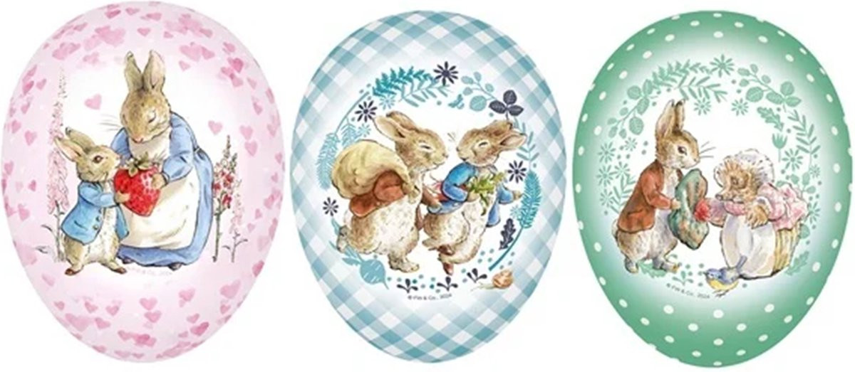 Eierdoos Peter Rabbit & Friends, 3 stuks, 9 cm