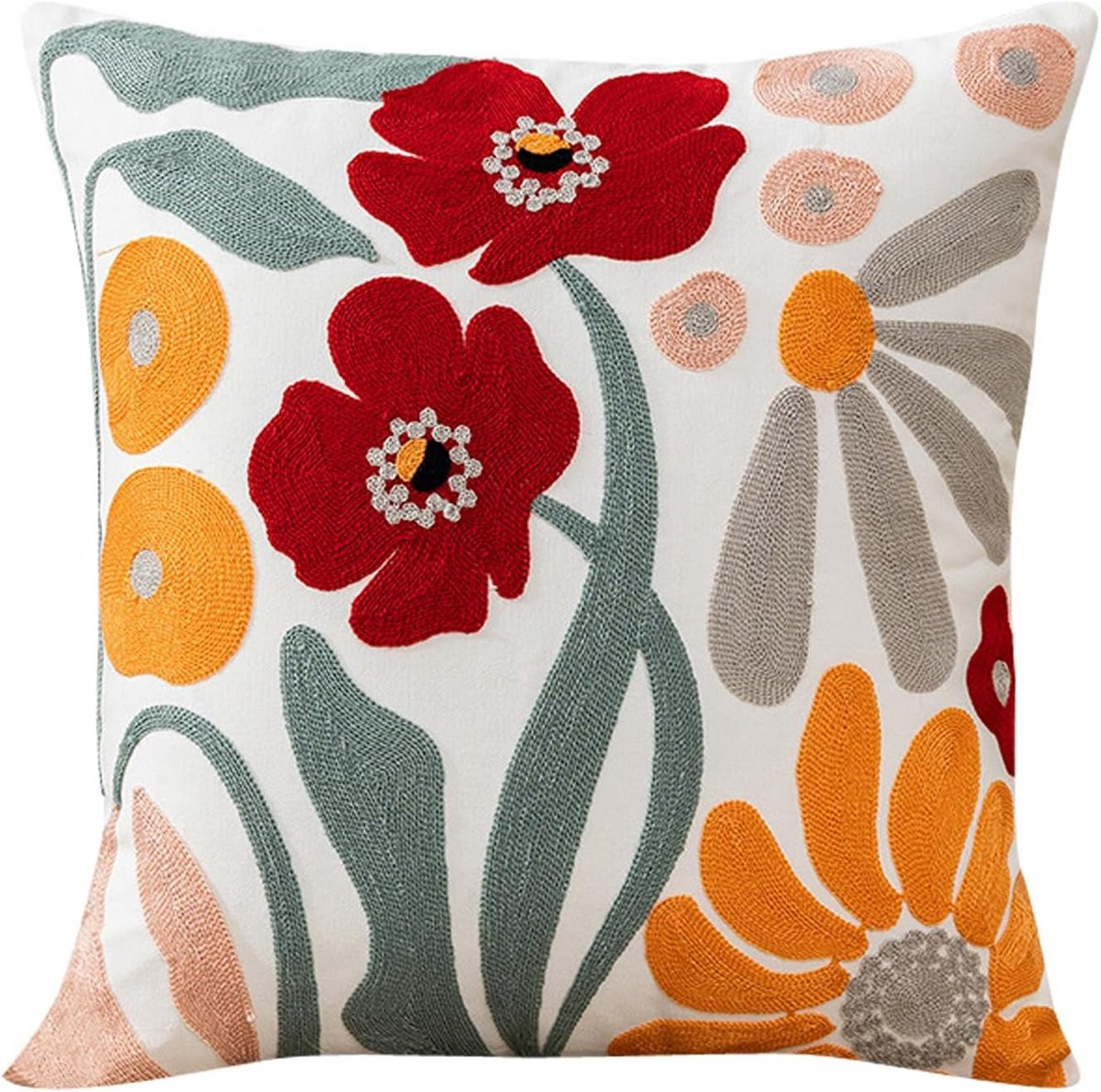 Decoratieve Geborduurde Kussensloop 45x45 cm - Katoen Canvas Sierkussenhoes voor Woonkamer en Sofa