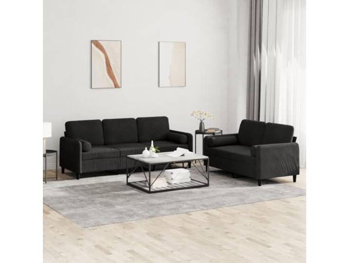 HEFZGDB 2-TLG. Sofagarnitur mit Kissen Schwarz Samt, Weiches Samtstoff Sofa Set mit Robustem Gestell, Bequeme Polsterung für Entspannung und Gemütlichkeit, Stabiles Metall