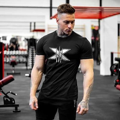 Herren Sportliches Fitness-Kurzarm-Grafik-T-Shirt