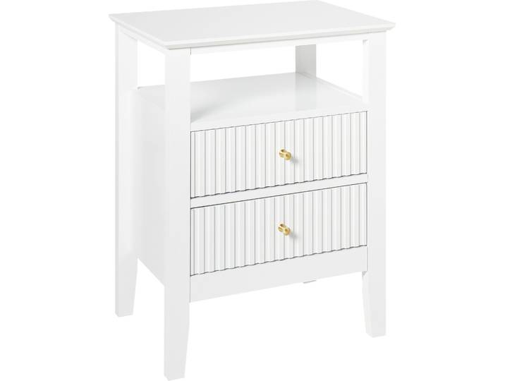 BELIANI Nachttisch Weiß MDF-Platte u. Faserplatte Schmal mit 2 Schubladen Geriffelt Retro Schlafzimmer Nachtkonsole Nachtkommode Schubladenschrank