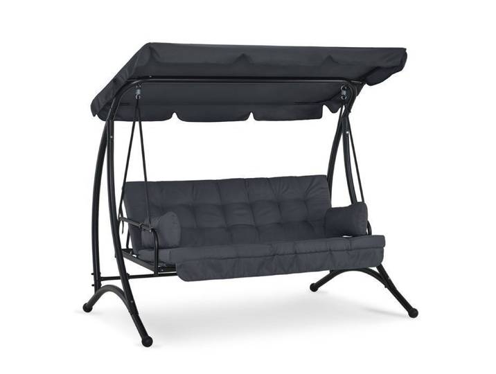 M MCombo balancelle Hollywood 3 places avec fonction de lit avec coussin d'assise extra épais et toit solaire 4095(gris)