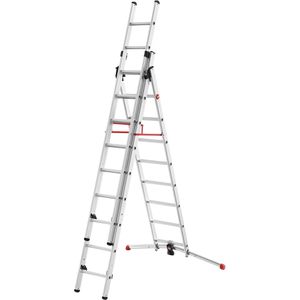Hailo Mehrzweckleiter S100 ProfiLOT, 9309-507, mit Treppenfunktion, 3-teilig, mit 2 x 9 + 1 x 8 Sprossen