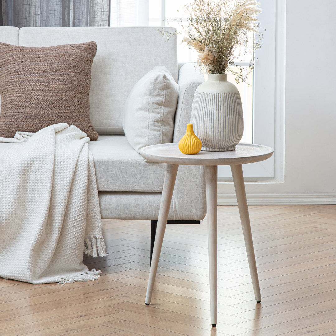 George Oliver Morant 3 Legs Solid Wood Side Table Whitewash 56cm H X 45.7cm W X 45.7cm D