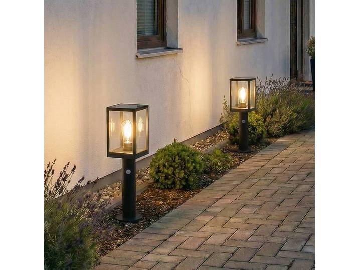 Lindby LED-Solar-Wegeleuchte Relto, Sensor, Erdspieß, 50 cm Relto, schwarz, Edelstahl, Modern, Solarleuchte