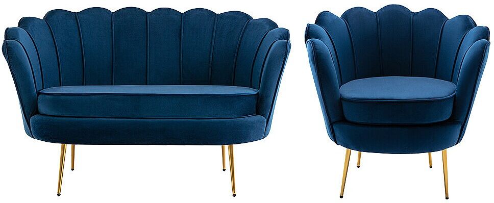 Vente-unique Couchgarnitur Muschel 2+1 - Samt - Dunkelblau - DANDELION