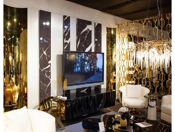 JVmoebel TV-Schrank Luxus Lowboard in Schwarz und Gold mit Stauraum für TV-Geräte (1-St., TV-STÄNDER) Made in Europa