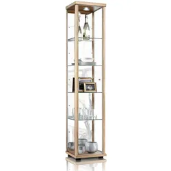 K-Möbel Glasvitrine in Buche (176x37x33 cm) mit 4 höhenverstellbaren Glasböden, Spiegel, LED - Modellauto Vitrine Buche - Vitrinenschrank Buche