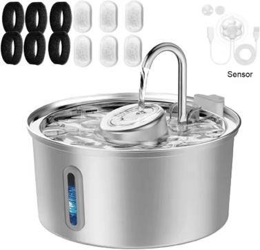 Inspire Picks Aqua View 3.2L Stainless Steel Pet Water Fountain With Advanced Filtration water 6chips Sensor