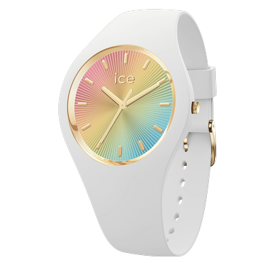 Quarzuhr ICE-WATCH "ICE champagne", bunt (weiß, mehrfarbig), Armbanduhren, Damen, Weiß, Quarzuhr, Armbanduhr, Damenuhr, Silikonarmband, analog