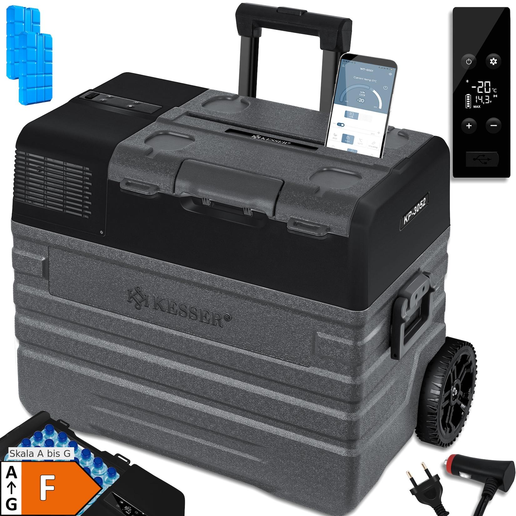 KESSER® Kompressor Kühlbox elektrisch Gefrierbox, Mit APP-Steuerung USB-Anschluss 12/24 V 230V, +Teleskopstange Räder Kühlschrank Kühlung bis -20 °C für Auto, Lkw, Boot, Reisemobil, Camping
