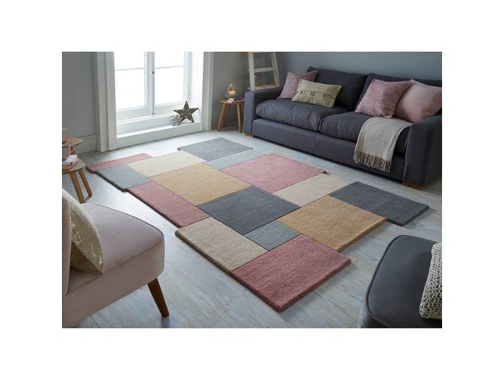 Wollteppich Collage Violett/Beige/Rosa 150 x 240cm Wolle