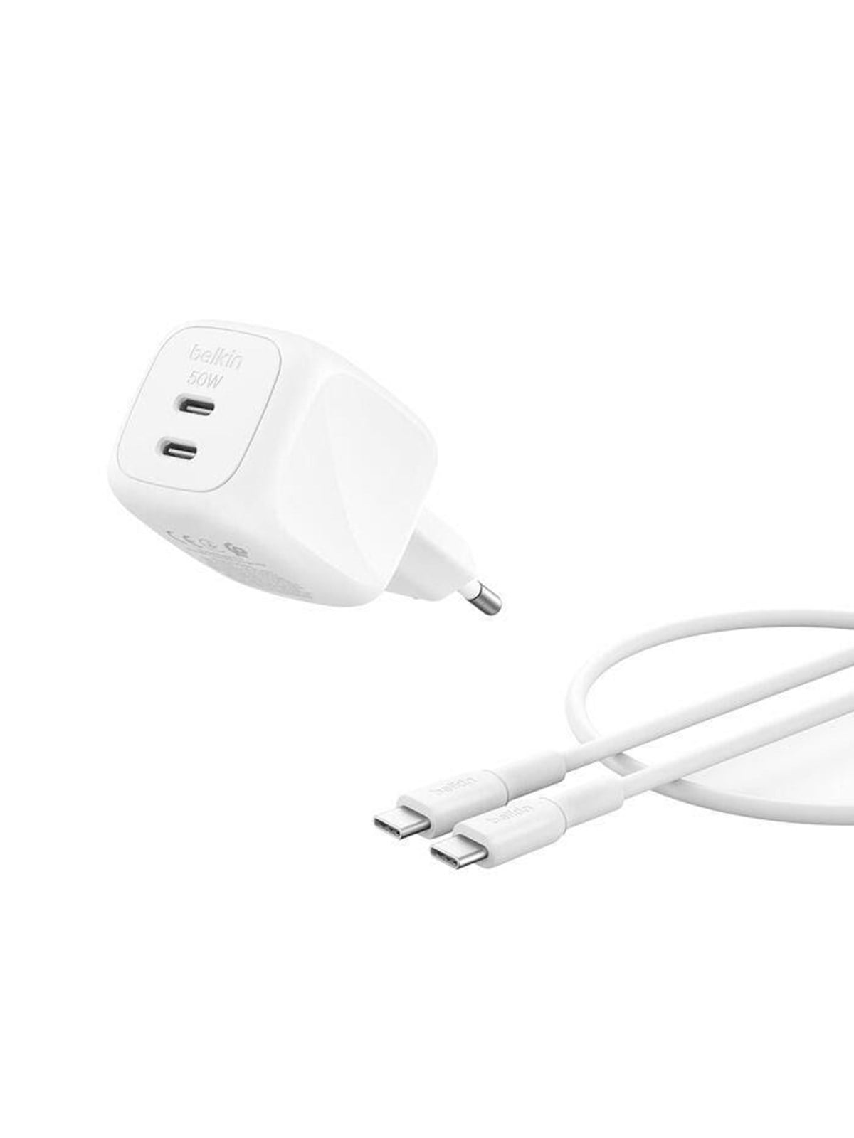 Belkin BoostCharge 67W Dual USB-C PD Wall Charger w PPS WHT w 2m USB-C-C Cable
