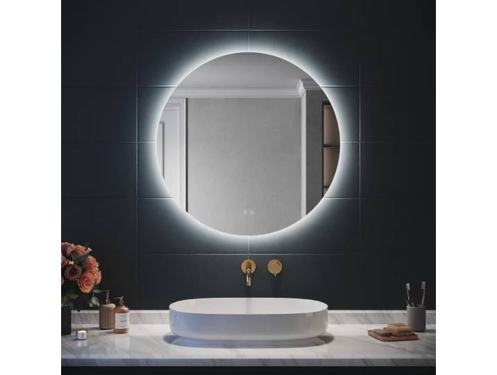 SIRHONA Miroir Rond Lumineux Salle de Bain LED Eclairage Intégré avec Fonction Anti-buée 80cm Mirroir Rond LED Rétro-éclairé