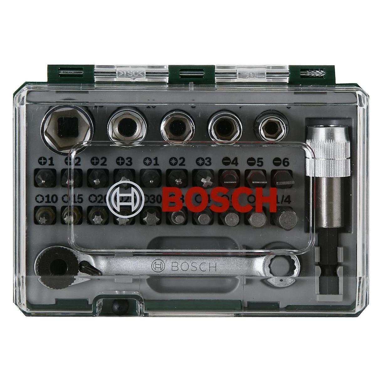 Bosch Professional Zubehör Schrauberbit- und Ratschen-Set, 27-teilig (Innensechskant, Kreuz Pozidriv PZ, Schraubschlitz) (2607017160)