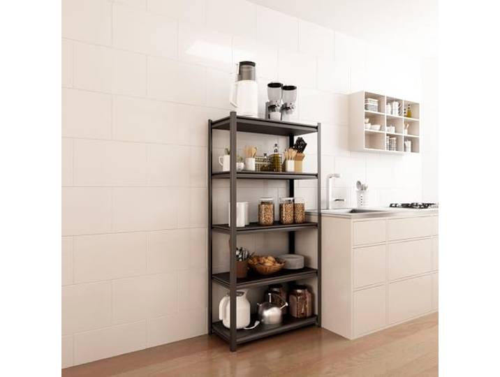 [en.casa] Schwerlastregal Austrheim Standregal mit 5 Ablagen je 100 kg belastbar Mehrzweckregal Werkstattregal funktionales Steckregal 90x40x183cm Schwarz/Silber