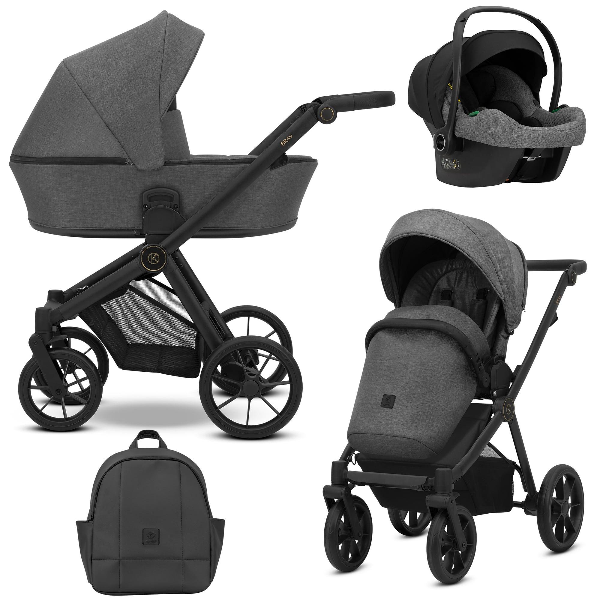 Kunert Brav 3-in-1 Kombikinderwagen Graphite mit Babyschale, schwarzer Rahmen