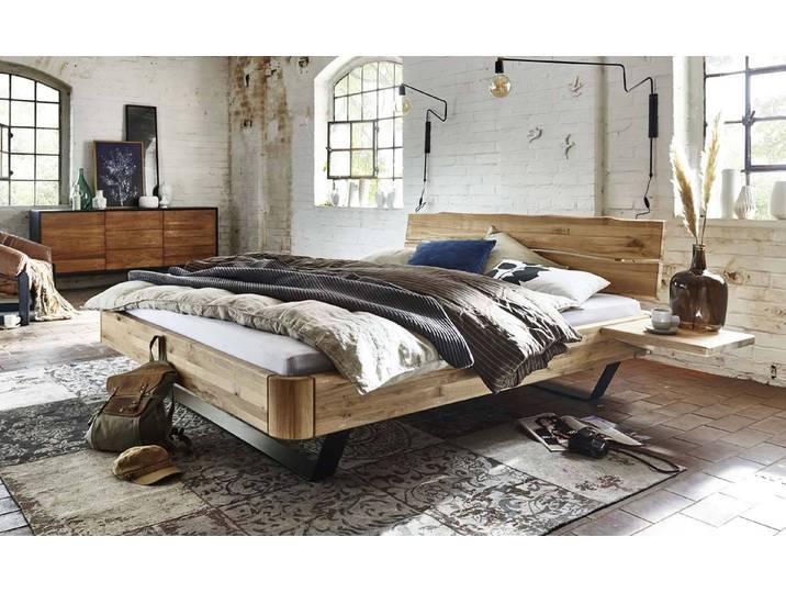 Easy sleep Bett mit Baumkantenkopfteil aus massiver Wildeiche – 3%-Vorkasse-Rabatt