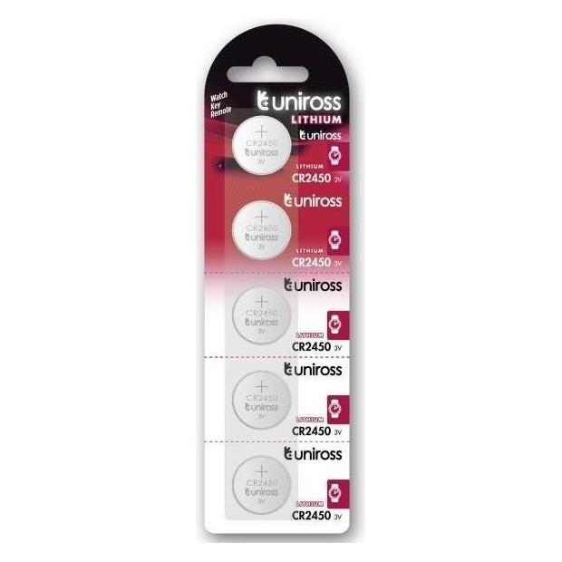 Uniross Lithium Button CR2450 3V - SP5 (5 Stk., CR2450, 580 mAh) (U5CR2450)