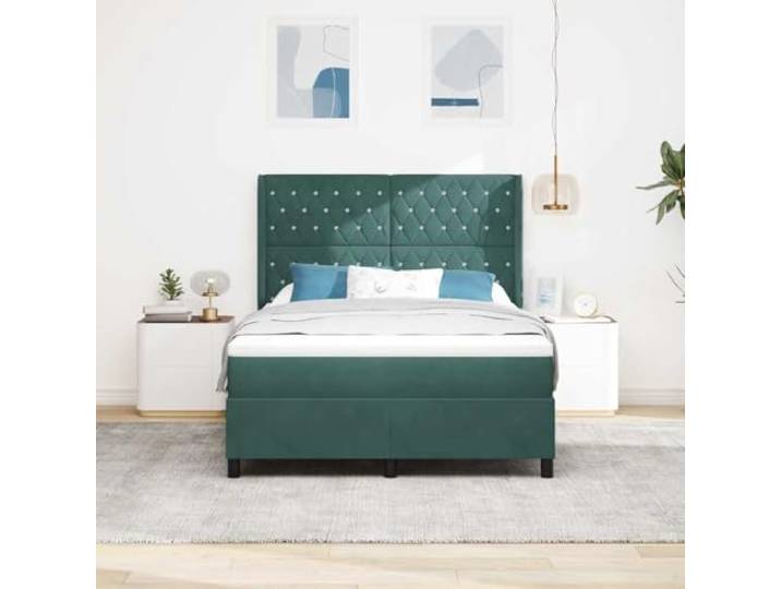 KTHLBRH Doppelbett Samt Dunkelgrün 140 x 190 cm Taschenfedern, verstellbarer Kopf, Gestell aus Holz, Traglast 280 kg