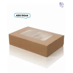 Kartonverpackungen Snackboxen mit Sichtfenster, 480 Stück, 17 x 12 x 5 cm, natur, To Go, Größe 2
